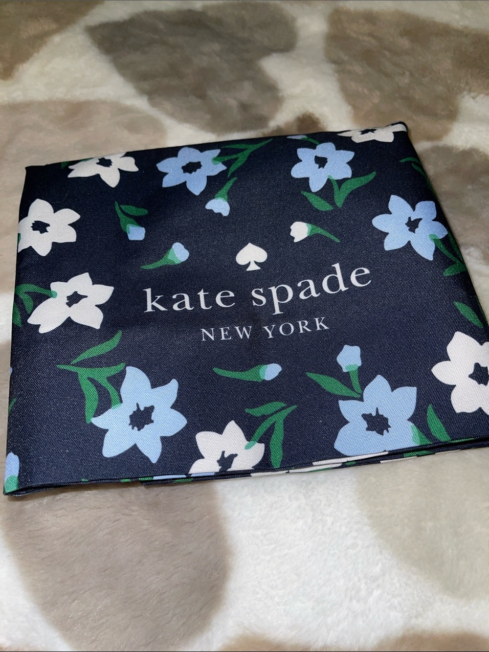 kate spade Navy Floral Logo Tote with Blue, White & Green Accents NWOT